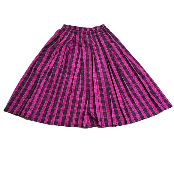 Vintage 70s midi high waist checkered midi pleated skirt - Picture 3 of 12